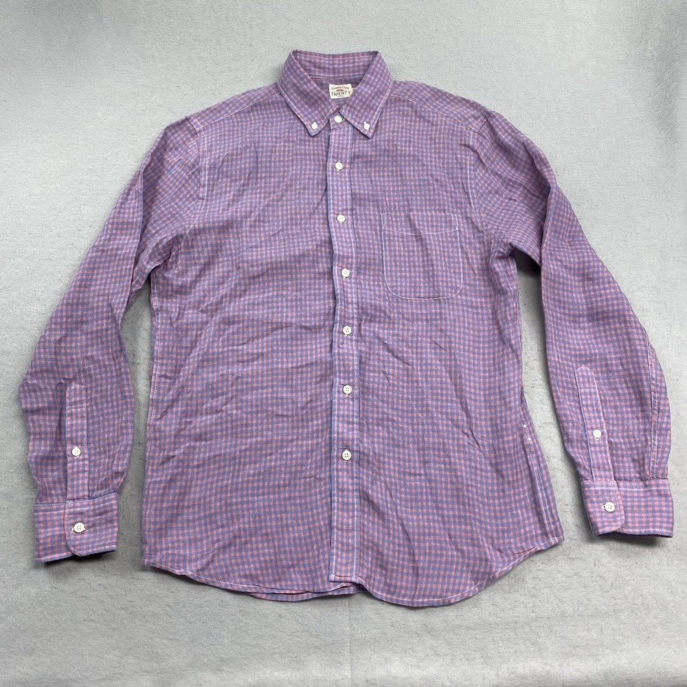 Faherty Shirt Mens Small Blue Button Down Linen Movement Plaid Long Sleeve